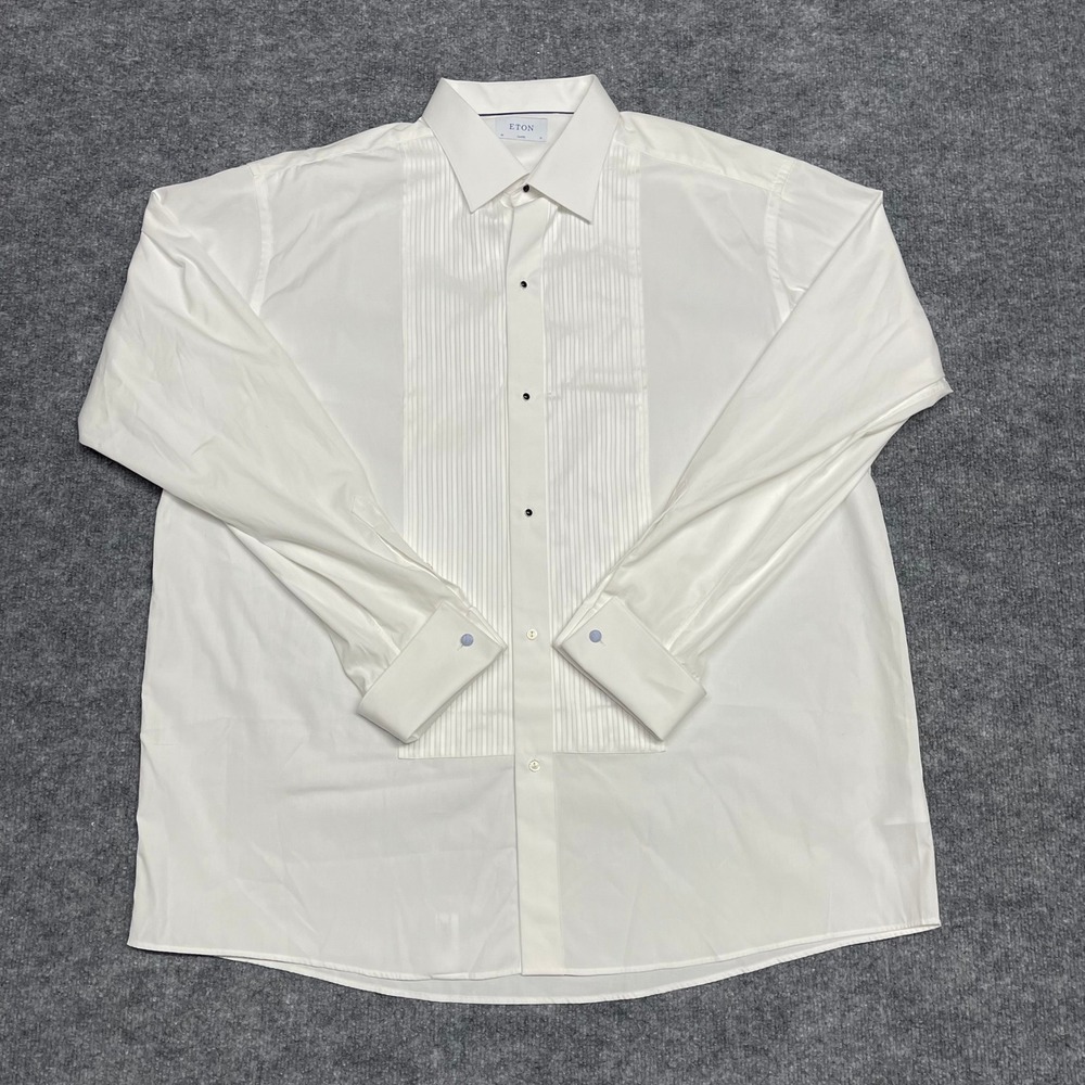 Eton Shirt Mens Size 19 48 White Pleated Bib Tuxedo Classic Fit French Cuff